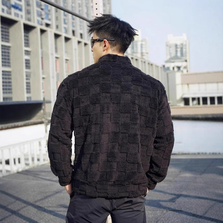Men's fleece pullover with textured surface structure and standing collar Lisslune