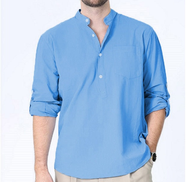 Men's long-sleeve shirt with stand-up collar and breast pocket Lisslune