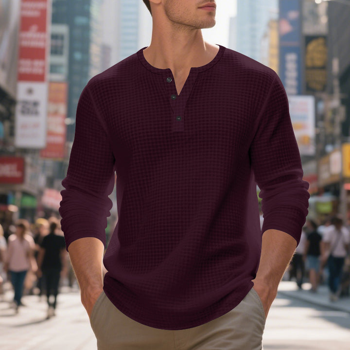 Men's Long Sleeve Shirt with Press Buttons and Textured Design Lisslune