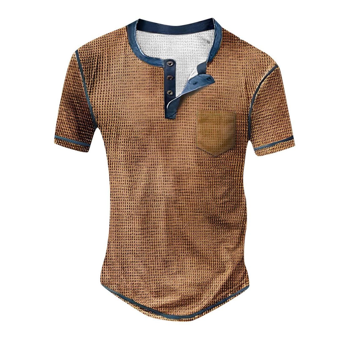 Men's short sleeve shirt with decorative button design and unusual graphic pattern Lisslune