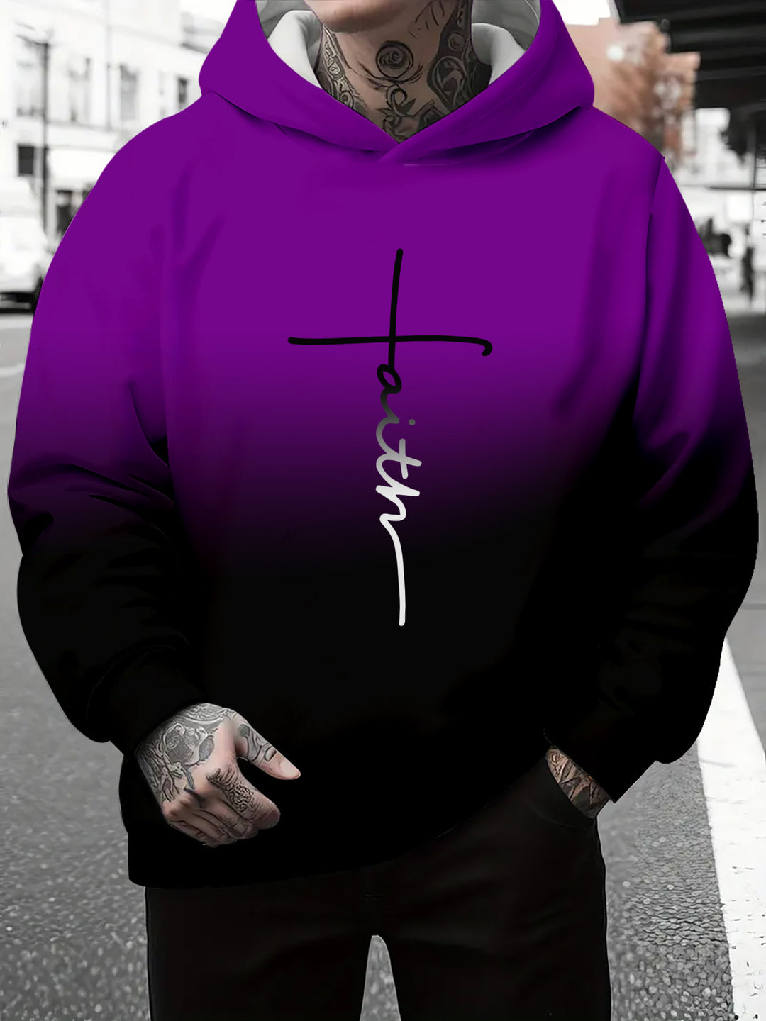 Men's hoodie with subtle gradient look and inspiring lettering Lisslune