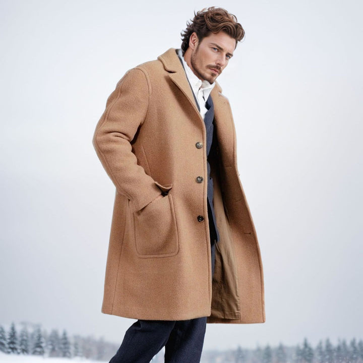 Men's elegant sheepskin coat with textured upper material and practical closure Lisslune