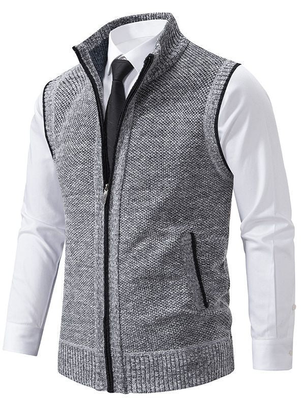 Men's elegant knitted vest with high collar and practical zip pockets Lisslune