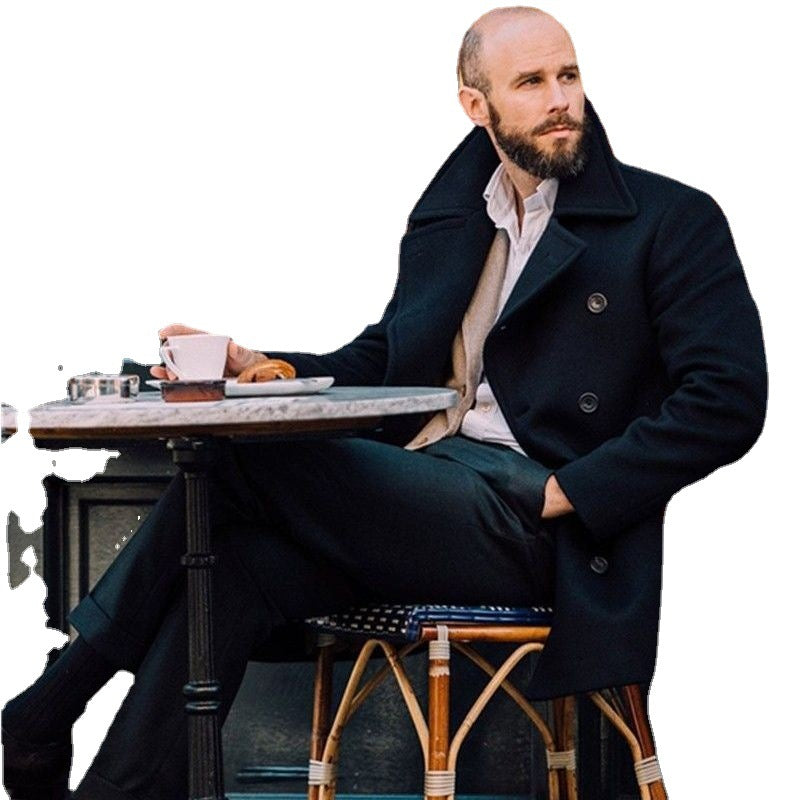 Men's classic and stylish wool coat with double-breasted button closure Lisslune