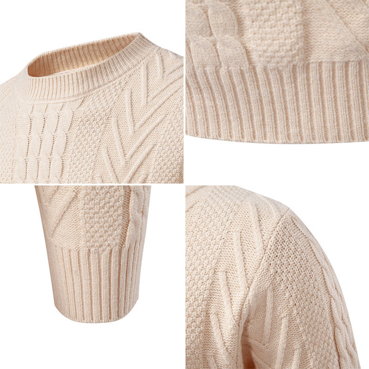 Men's chunky knit sweater with cable pattern and round neckline Lisslune