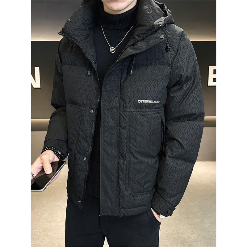 Men's Insulated Quilted Jacket with Hood and Practical Pockets Lisslune