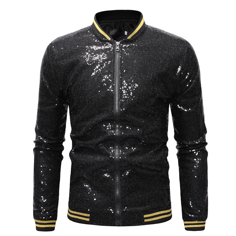 Men's Glittering Sports Jacket with Zipper and Elastic Cuffs Lisslune