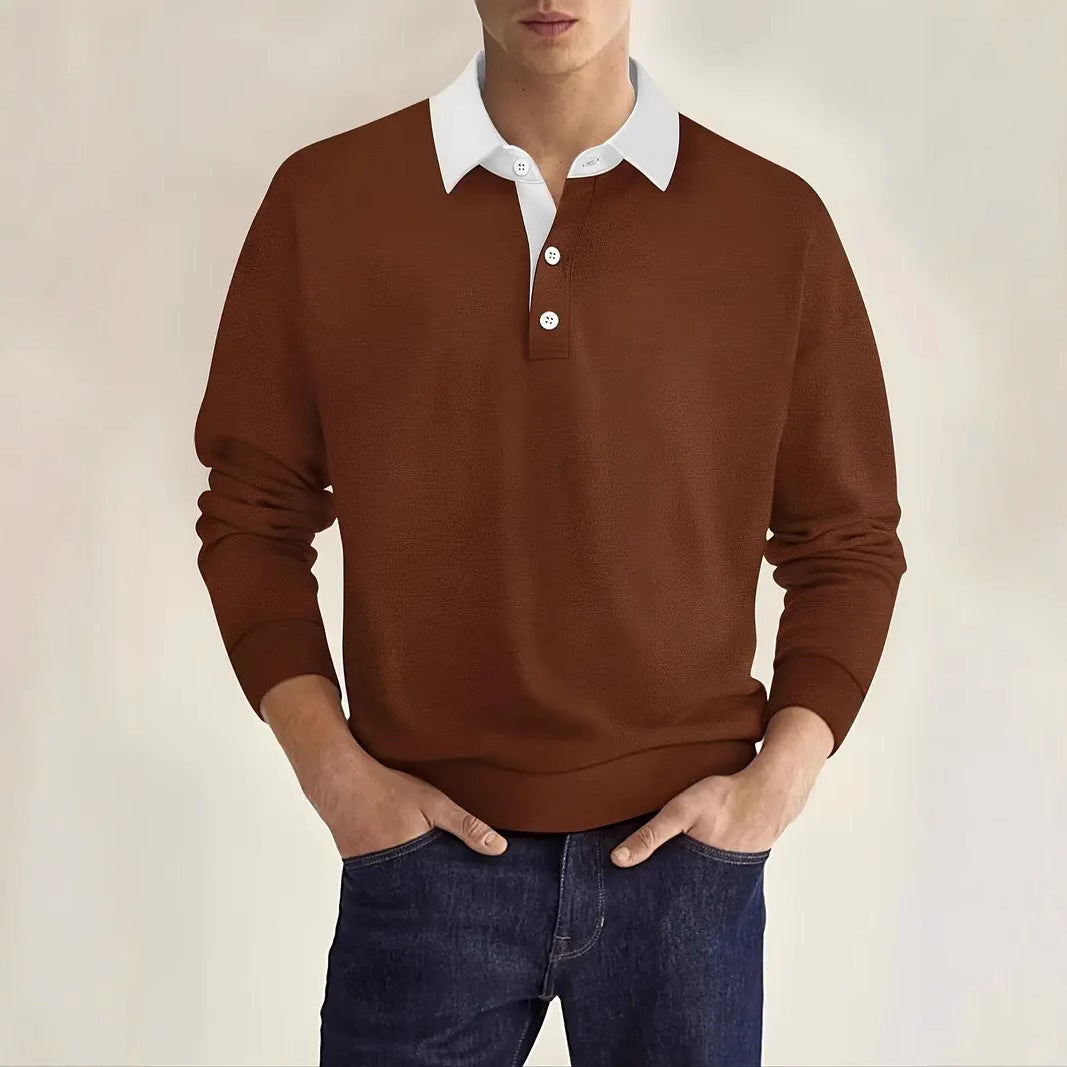 Men's elegant polo sweater with button placket and contrast collar Lisslune
