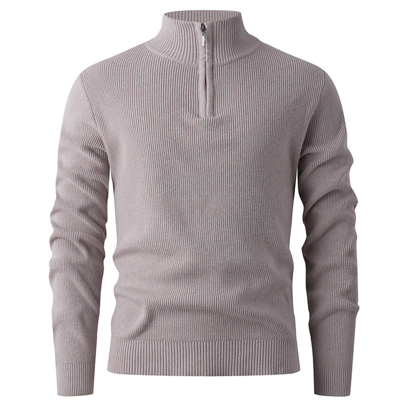 Men's knit sweater with modern stand-up collar and functional zipper Lisslune
