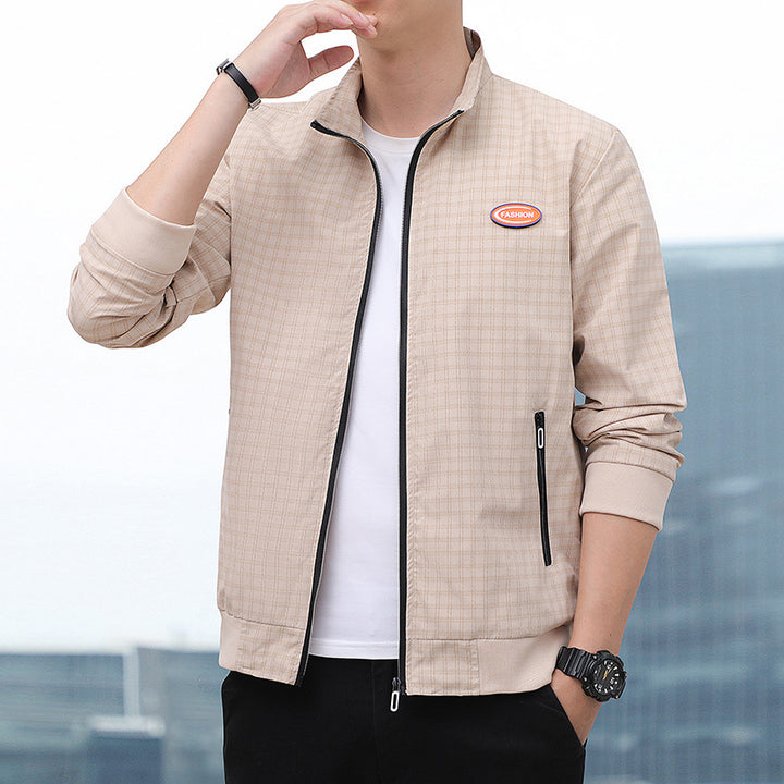 Men's casual jacket with stylish check pattern and practical pockets Lisslune