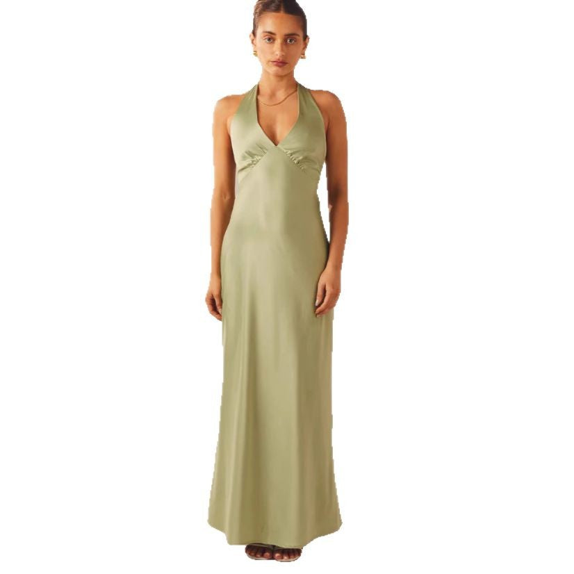 Women Elegant Sleeveless Wedding Dress with Waistband and Flowing Fabric