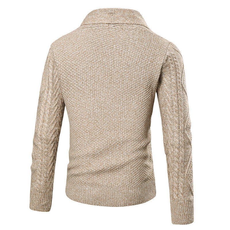 Men's cardigan with modern cable pattern and patch pockets Lisslune