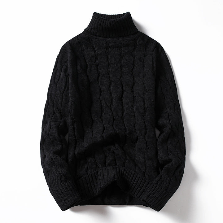 Men's Knit Sweater with Turtleneck and Cable Pattern Lisslune