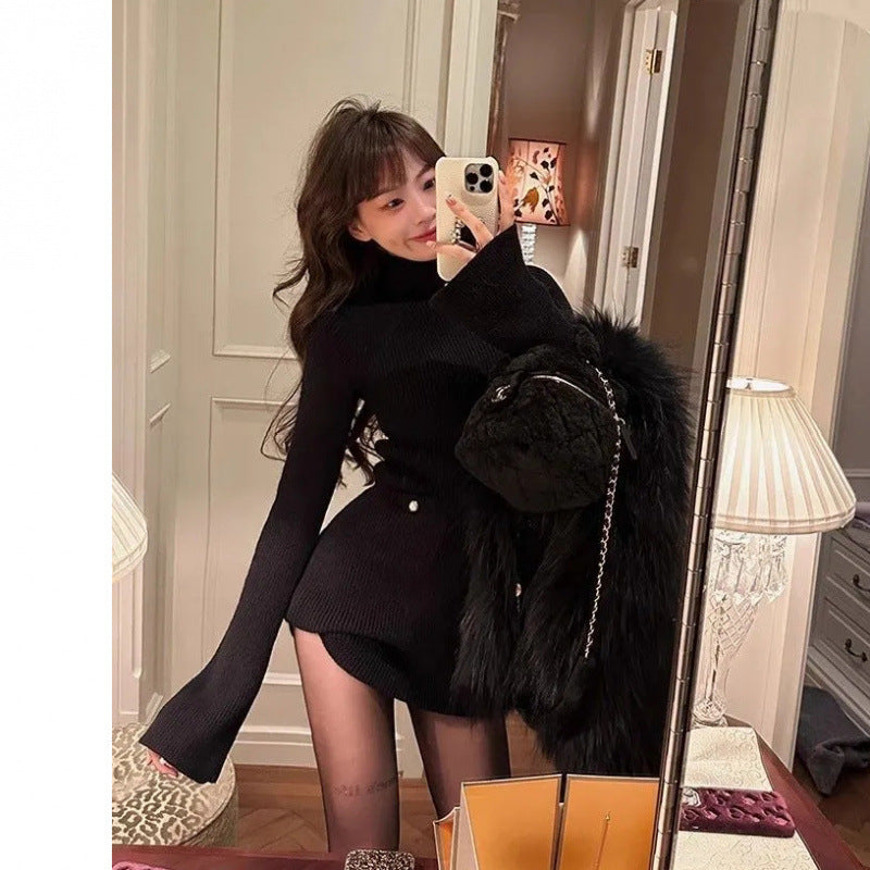 Women’s knitted dress with high collar and wide sleeves Lisslune