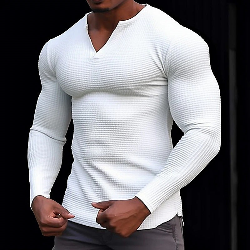 Men's stylish long-sleeve T-shirt with structured V-neck Lisslune