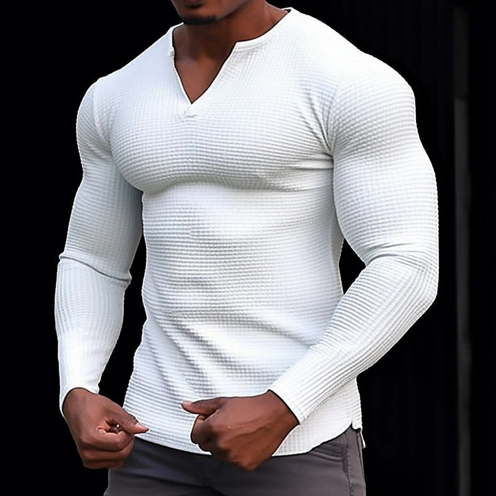Men's stylish long-sleeve T-shirt with structured V-neck Lisslune