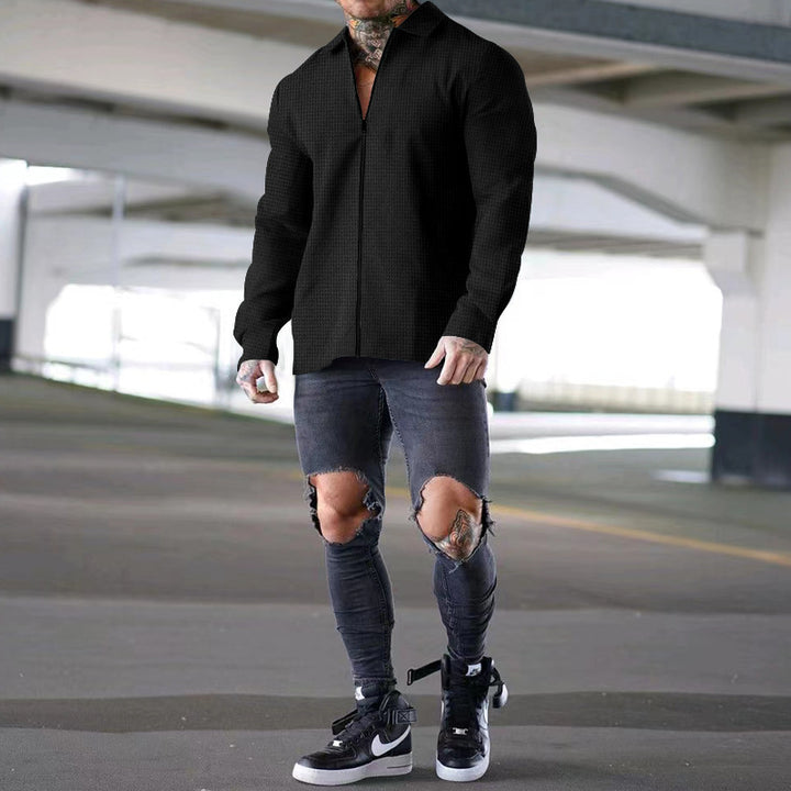 Men's long sleeve shirt with textured design and modern button placket Lisslune