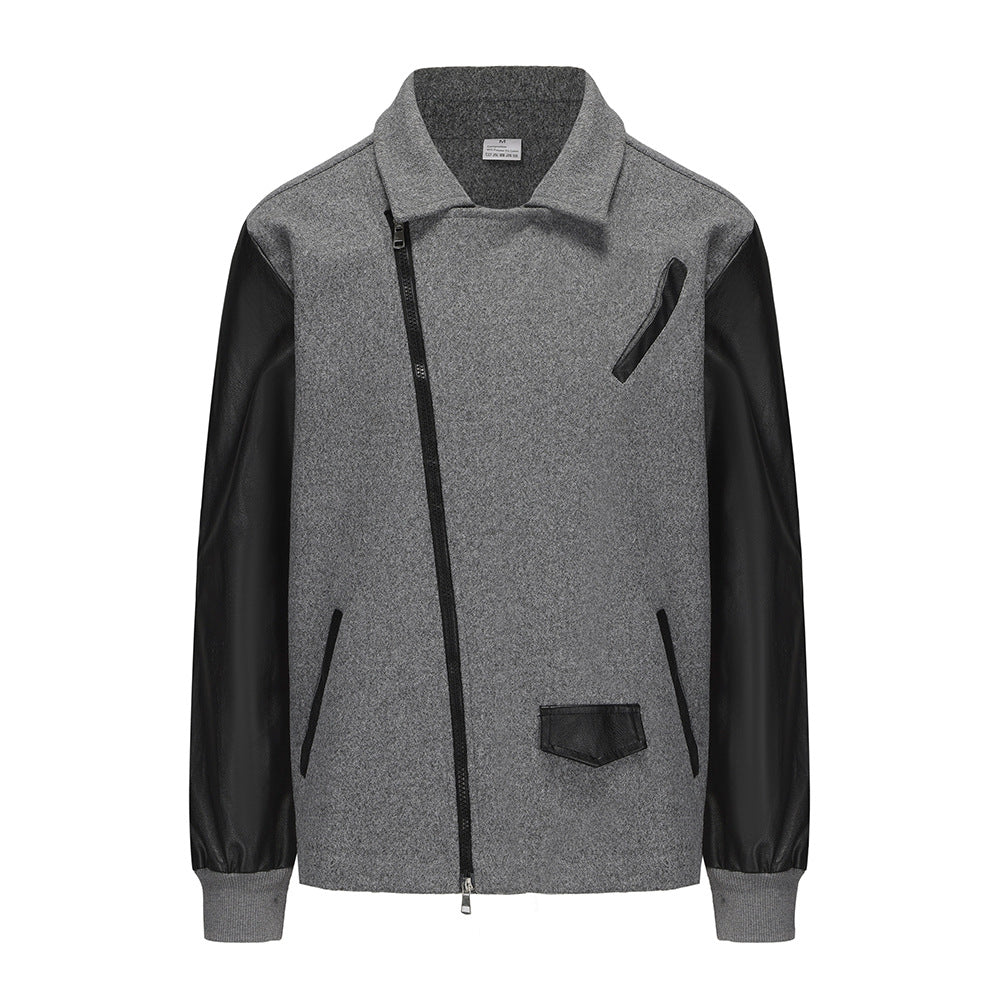 Men's fashionable fleece combination jacket with leather accents Lisslune