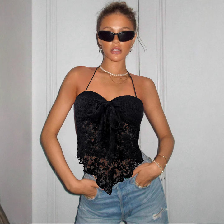 Damen Spitzen-Bustier mit Bindeband und transparentem Design Lisslune