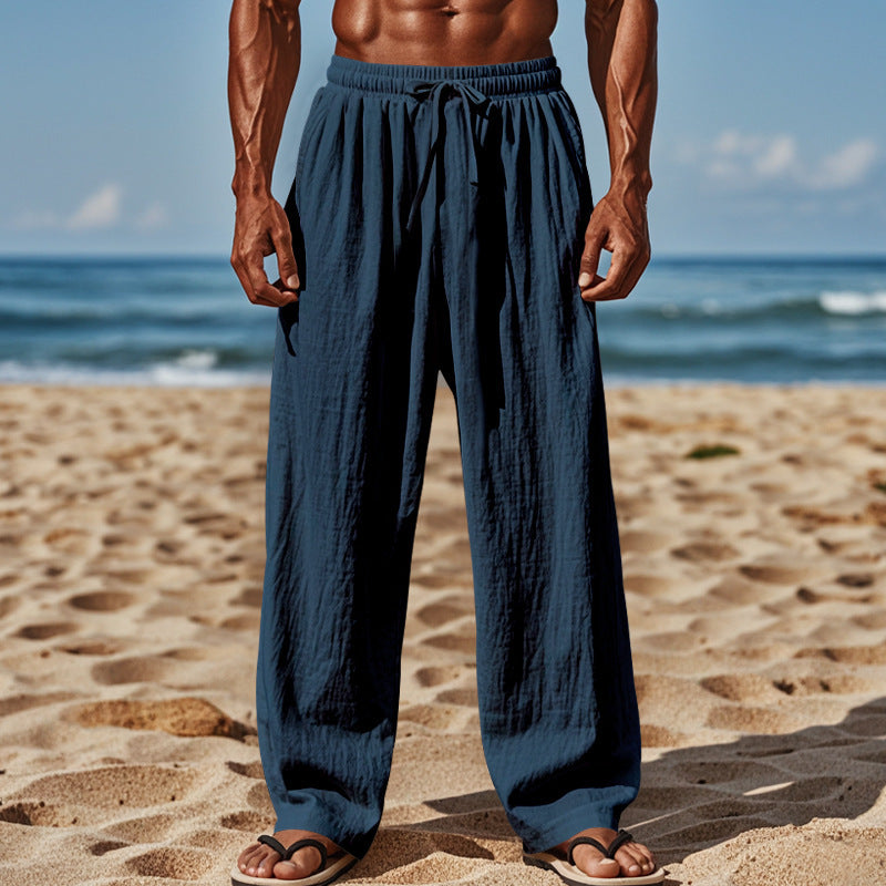 Men's Casual Beach Pants with Elastic Waistband and Practical Side Pockets Lisslune