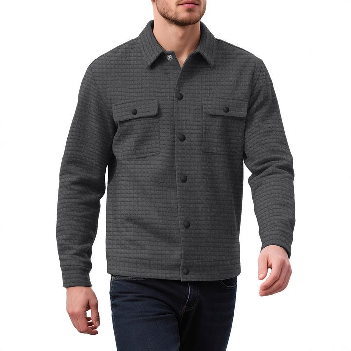 Men's casual flannel jacket with textured fabric and practical pockets Lisslune