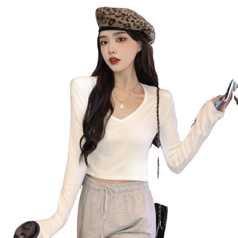 Women Cropped Long Sleeve Shirt with Fashionable V-Neck and Comfortable Materials Lisslune