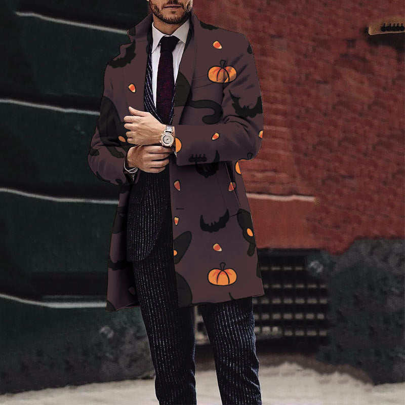 Men's Elegant Trench Coat with Halloween Motif and Classic Cut Lisslune