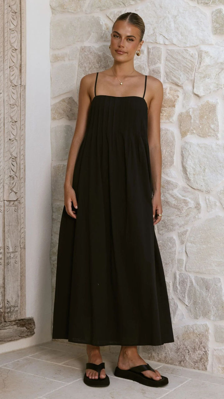 Women's maxi dress with gathered bodice and spaghetti straps Lune London