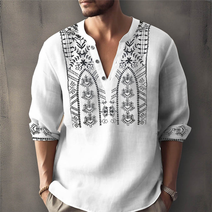Men's linen shirt with traditional hand-stitched design Lisslune