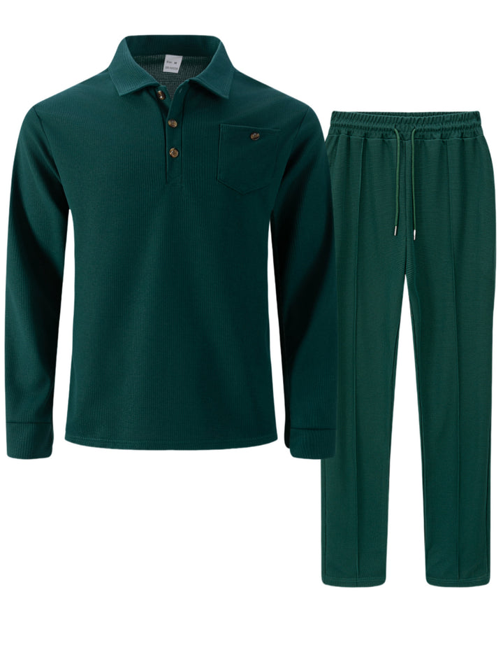 Men's leisure suit with modern structured design and practical button placket Lisslune