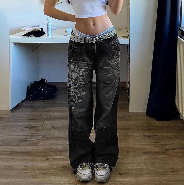 Damen weite Jeans mit einzigartigem grafischen Design Lisslune