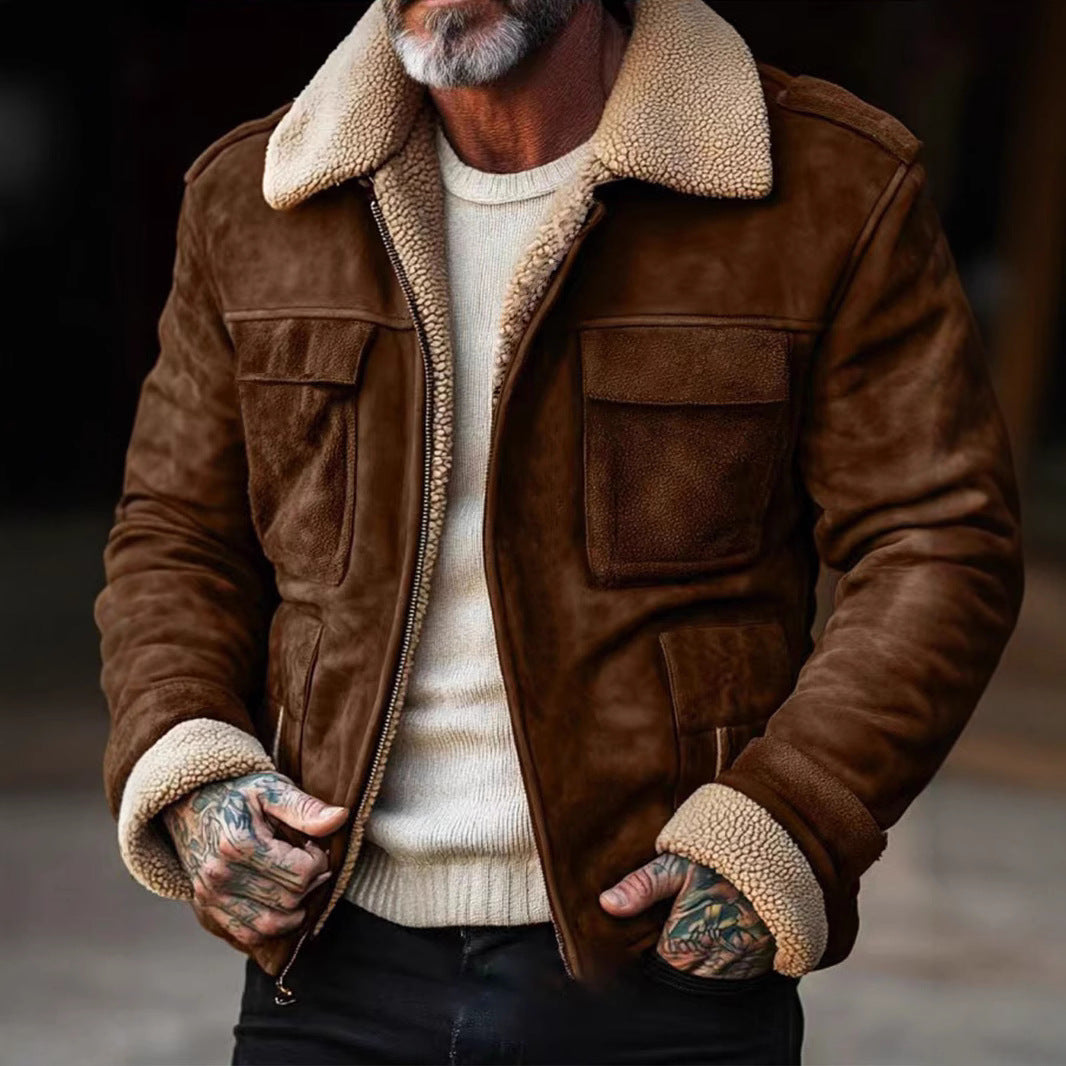 Men's stylish leather jacket with warm lining Lisslune