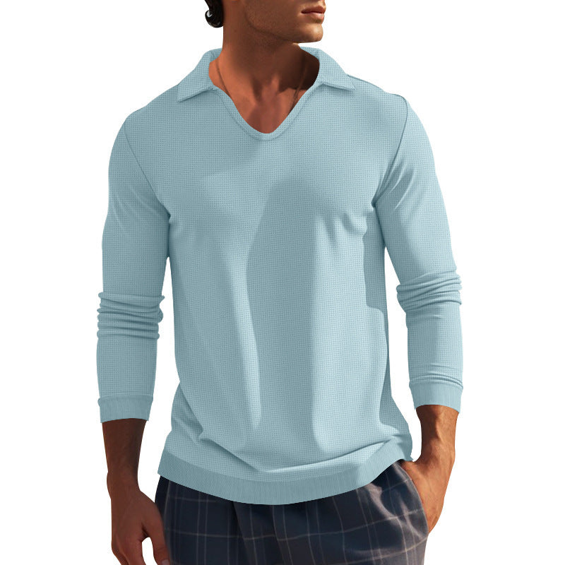 Men's Long Sleeve Shirt with Modern V-Neck and Textured Design Lisslune