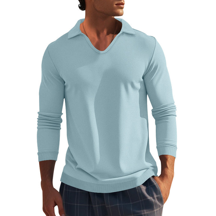 Men's Long Sleeve Shirt with Modern V-Neck and Textured Design Lisslune