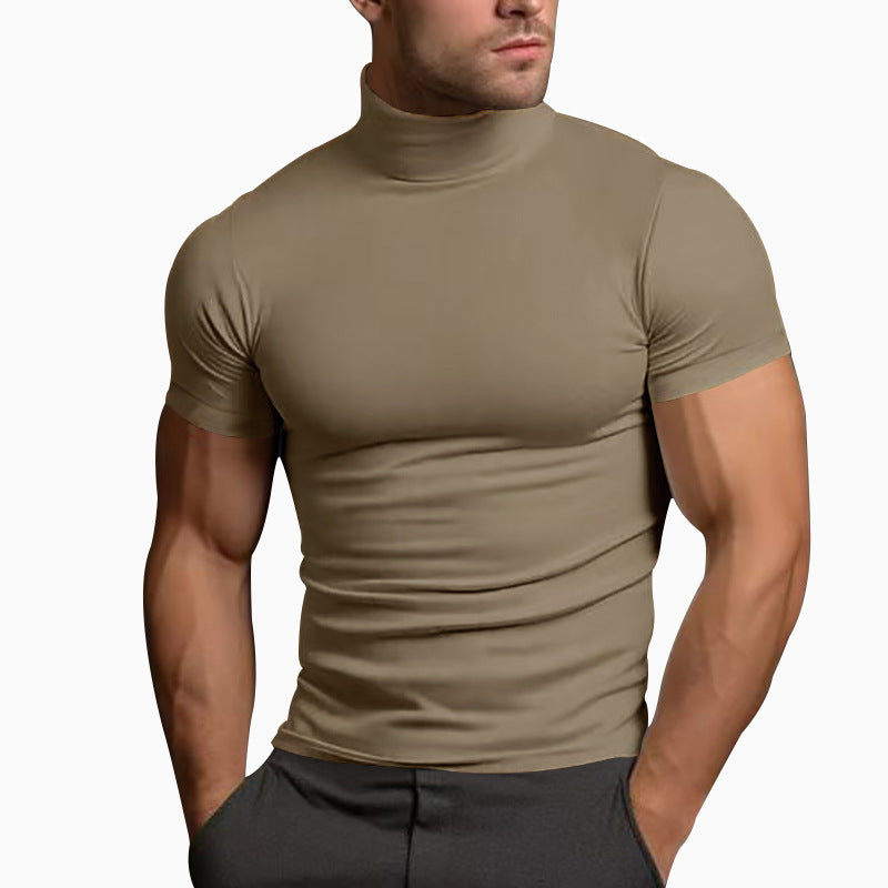 Men's elegant short-sleeve T-shirt with high collar and slim fit Lisslune