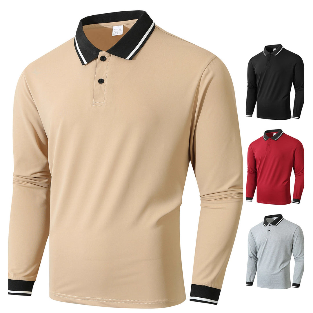 Men's Long Sleeve Polo Shirt with Sporty Rib Structure Lisslune