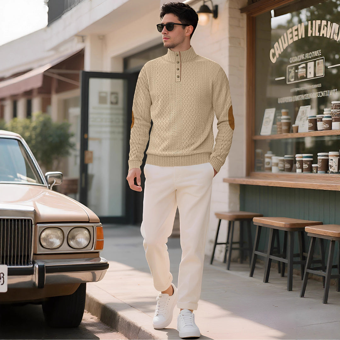 Men's knitted sweater with high collar and elegant button placket Lisslune