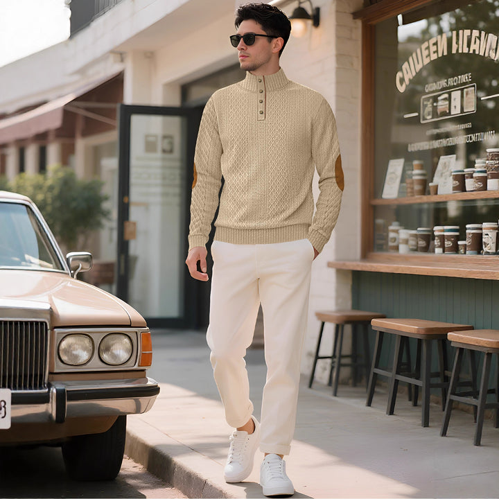 Men's knitted sweater with high collar and elegant button placket Lisslune