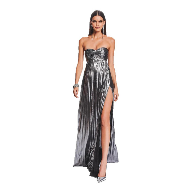 Women's evening dress with off-shoulder design and elegant slit Lune London