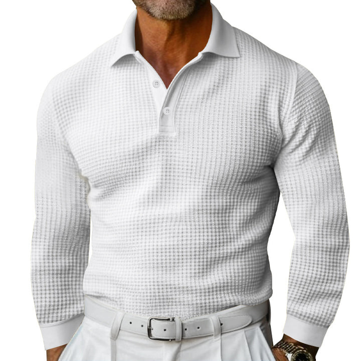 Men's Long Sleeve Polo Shirt with Textured Fabric and Stylish Collar Lisslune