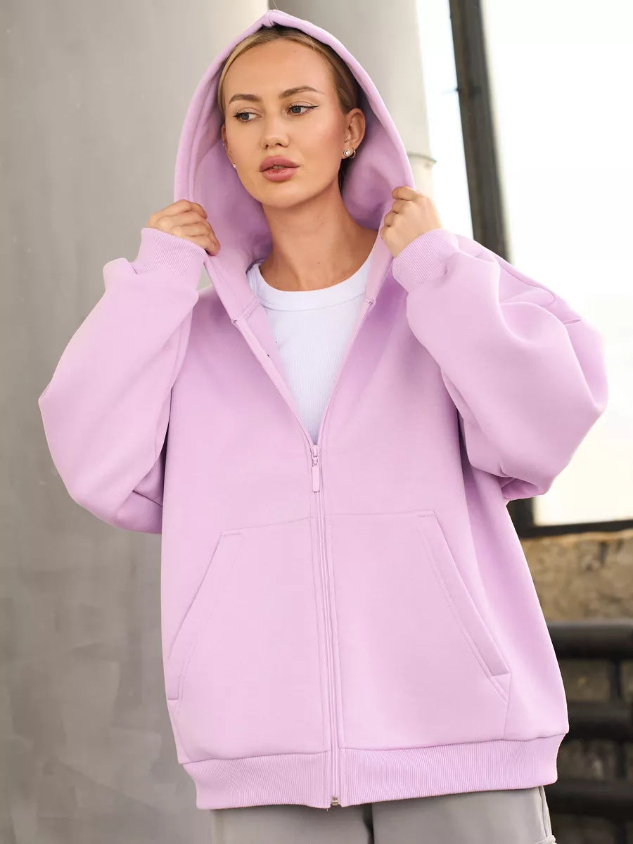 Women's Oversized Hooded Jacket with Zipper and Large Pockets Lisslune