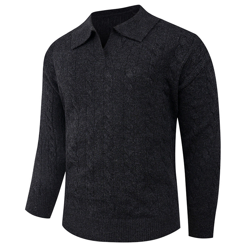 Men's sweater with modern cable pattern and polo collar Lisslune