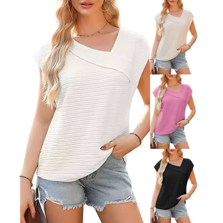 Damen elegantes Oberteil mit asymmetrischem Schnitt und modischem Texturmuster Lisslune