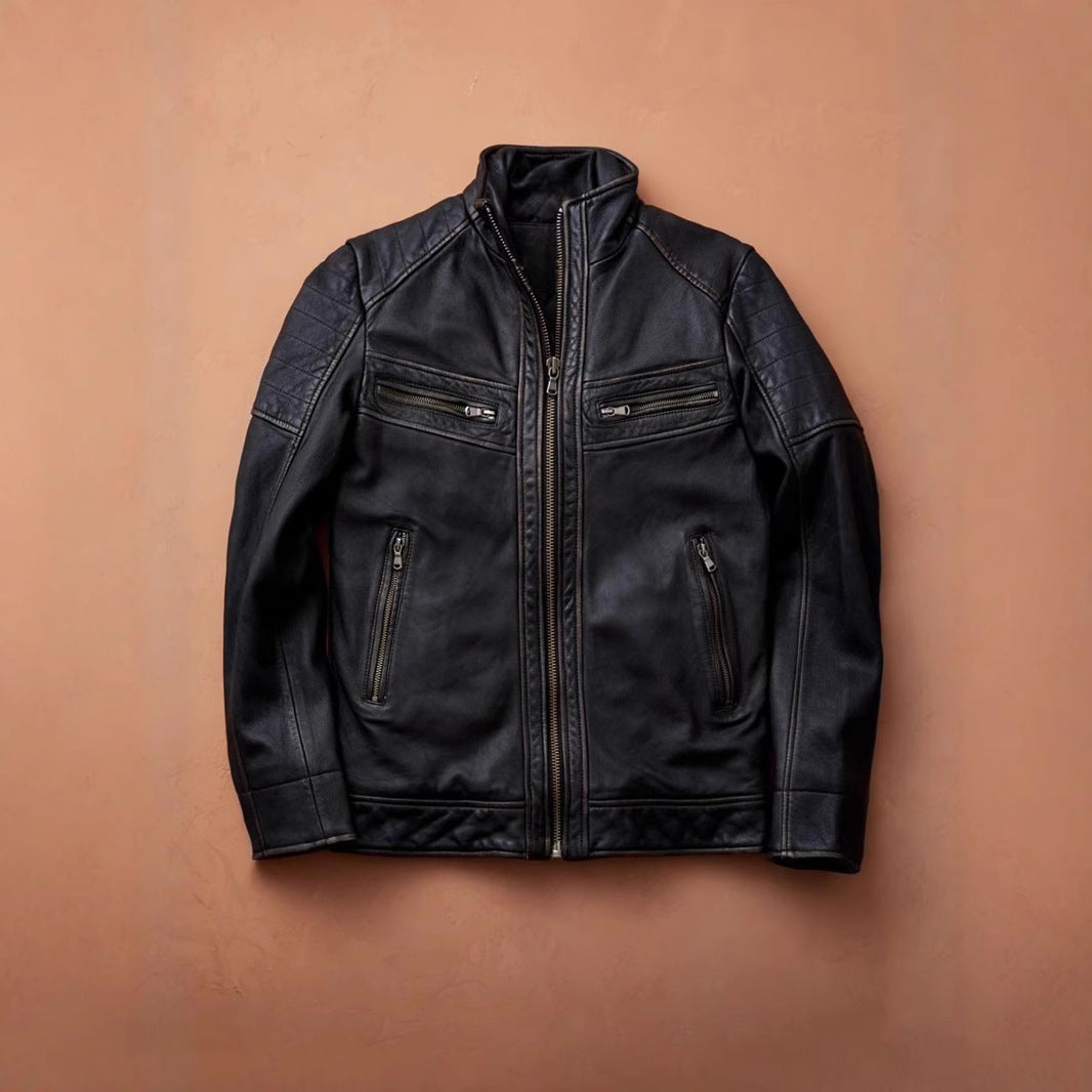 Men's biker jacket with functional pockets and unique quilting Lisslune