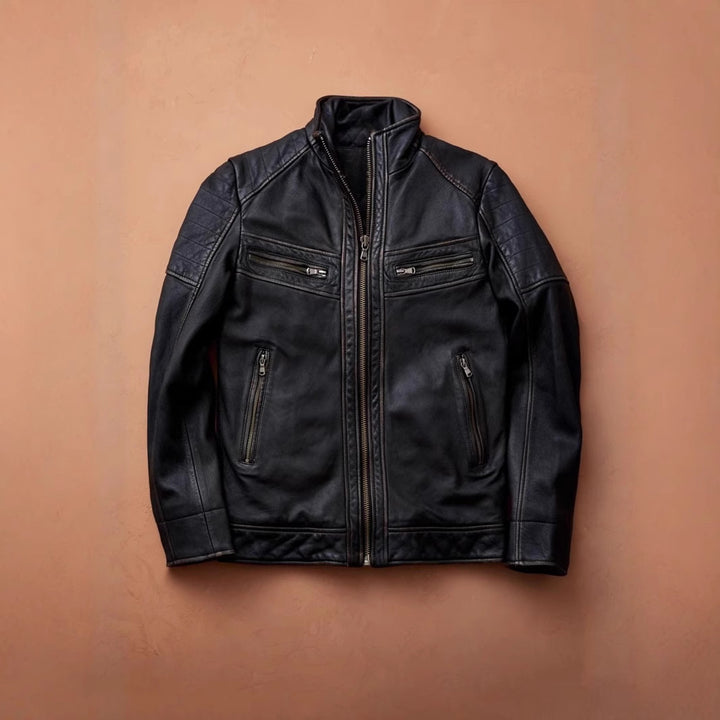 Men's biker jacket with functional pockets and unique quilting Lisslune
