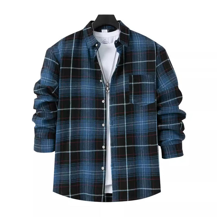Men's Checkered Flannel Shirt with Chest Pocket and Comfortable Fit Lisslune