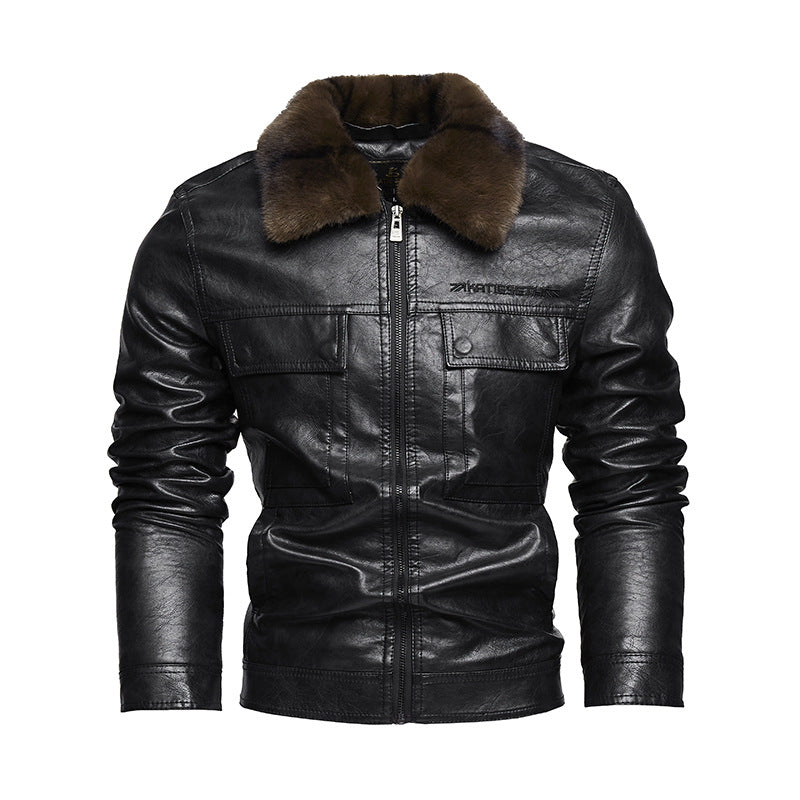 Men's Casual Synthetic Leather Jacket with Padded Collar Lisslune