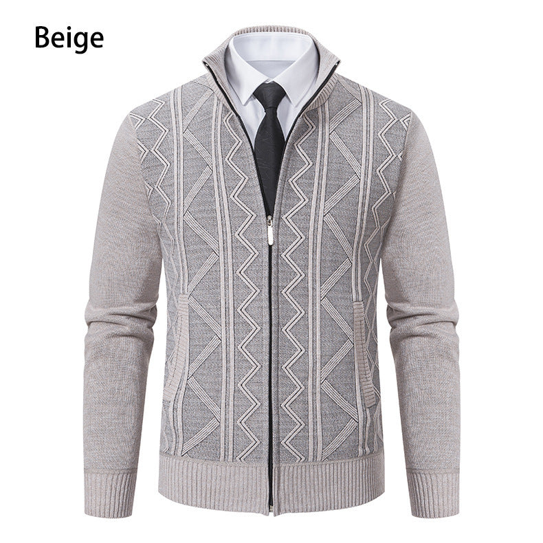 Men's stylish cardigan with textured cable design and high stand-up collar Lisslune