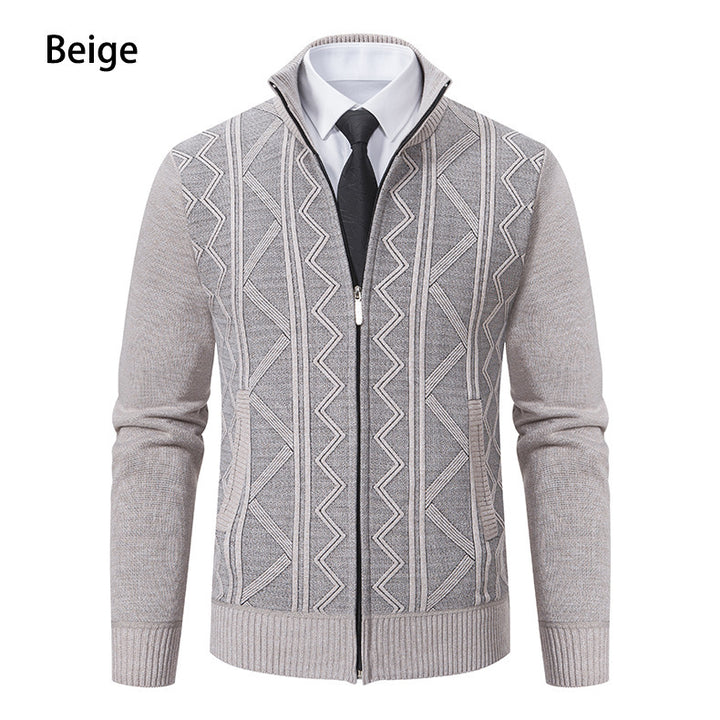 Men's stylish cardigan with textured cable design and high stand-up collar Lisslune