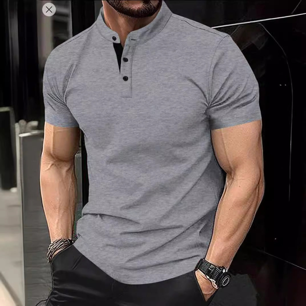 Men's elegant short-sleeve polo shirt with standing collar and button placket Lisslune